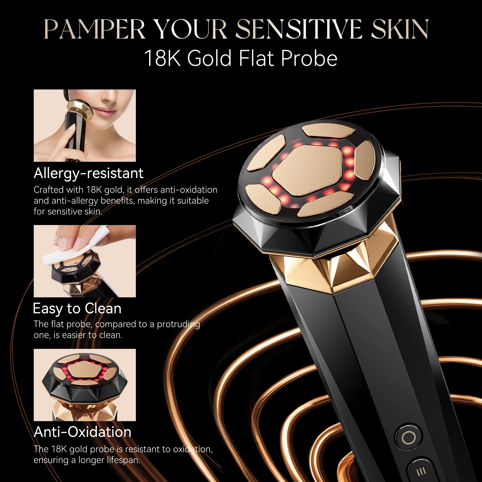 ANLAN Multifunction Skincare Device Pro 18K Gold Face Radio Frequency With Hot Cold EMS Facial Lifting Beauty Skin Care Massager - Image 2