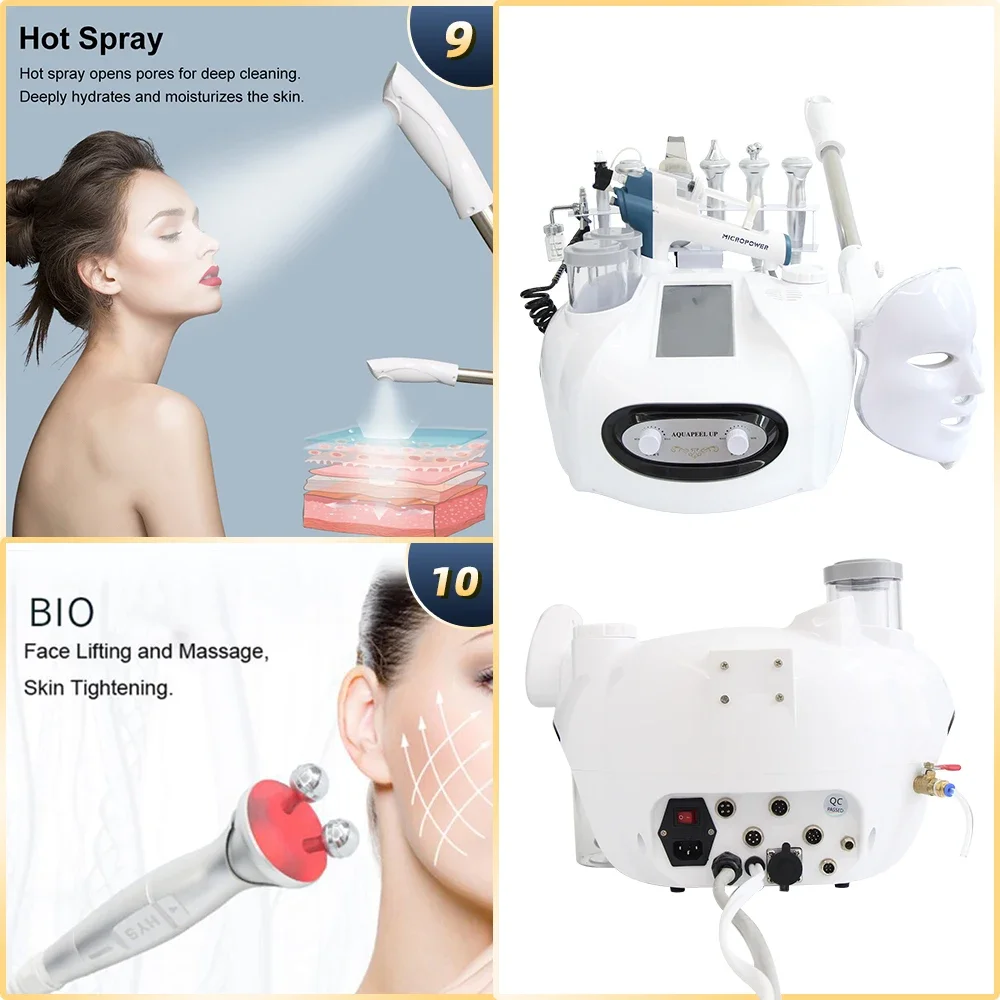 New 10 in 1 Hydrogen Oxygen Small Bubble Machine Facial Steamer Lumi Spa H2O2 Hydro Dermabrasion Beauty Face Massage Devices - Image 6