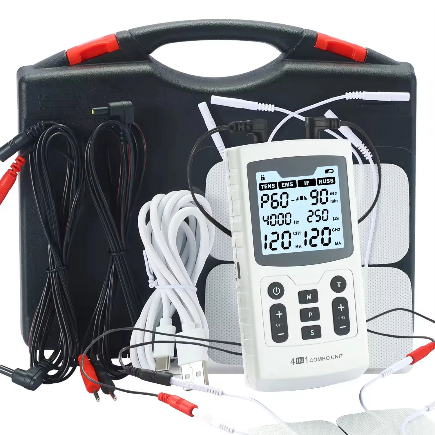 60 Massage Modes 4 In 1 Electric Muscle Stimulator Combo Physiotherapy Therapy 4000Hz EMS IFC RUSS TENS Pulse Electrostimulator 60 Massage Modes 4 In 1 Electric Muscle Stimulator Combo Physiotherapy Therapy 4000Hz EMS IFC RUSS TENS Pulse Electrostimulator