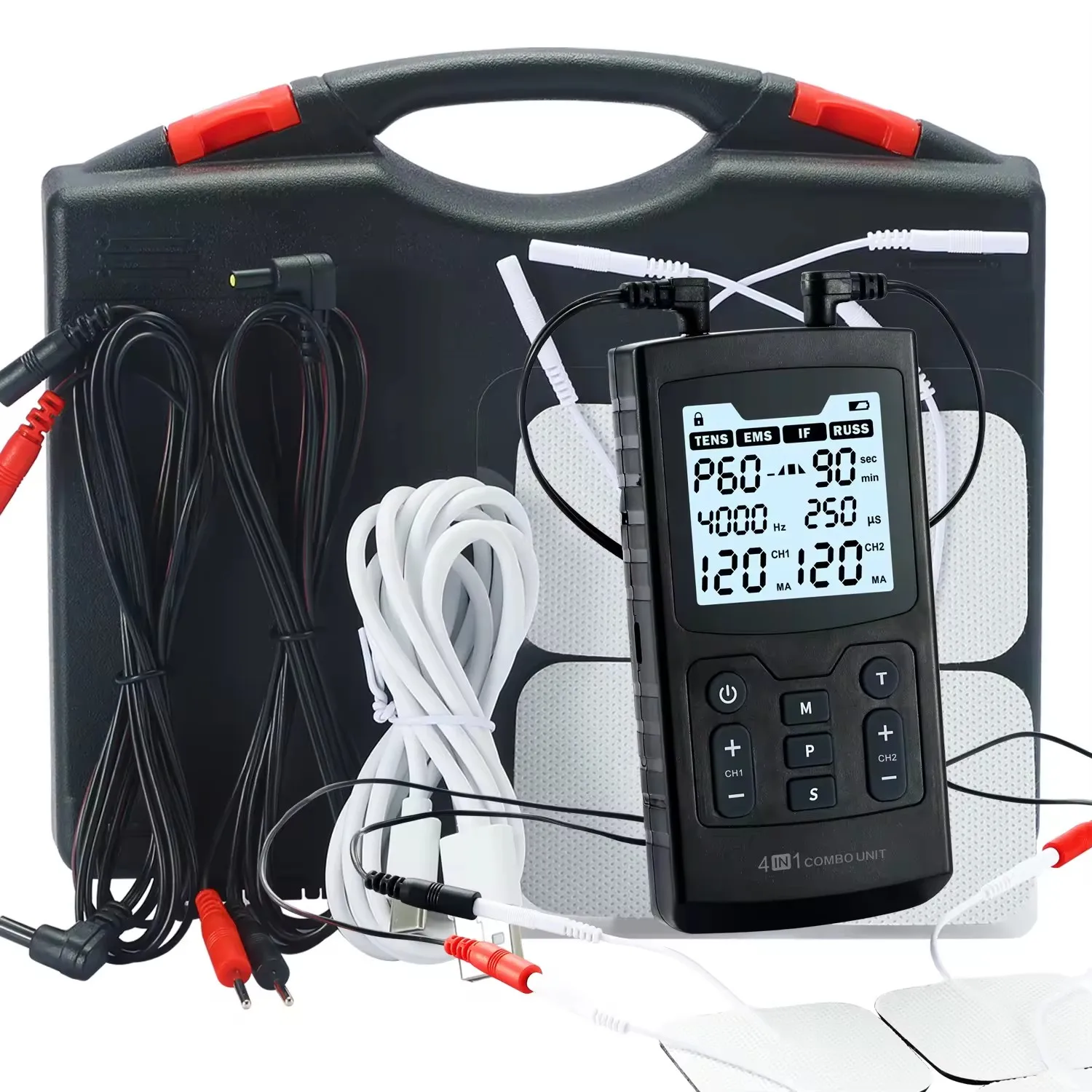 60 Massage Modes 4 In 1 Electric Muscle Stimulator Combo Physiotherapy Therapy 4000Hz EMS IFC RUSS TENS Pulse Electrostimulator 60 Massage Modes 4 In 1 Electric Muscle Stimulator Combo Physiotherapy Therapy 4000Hz EMS IFC RUSS TENS Pulse Electrostimulator