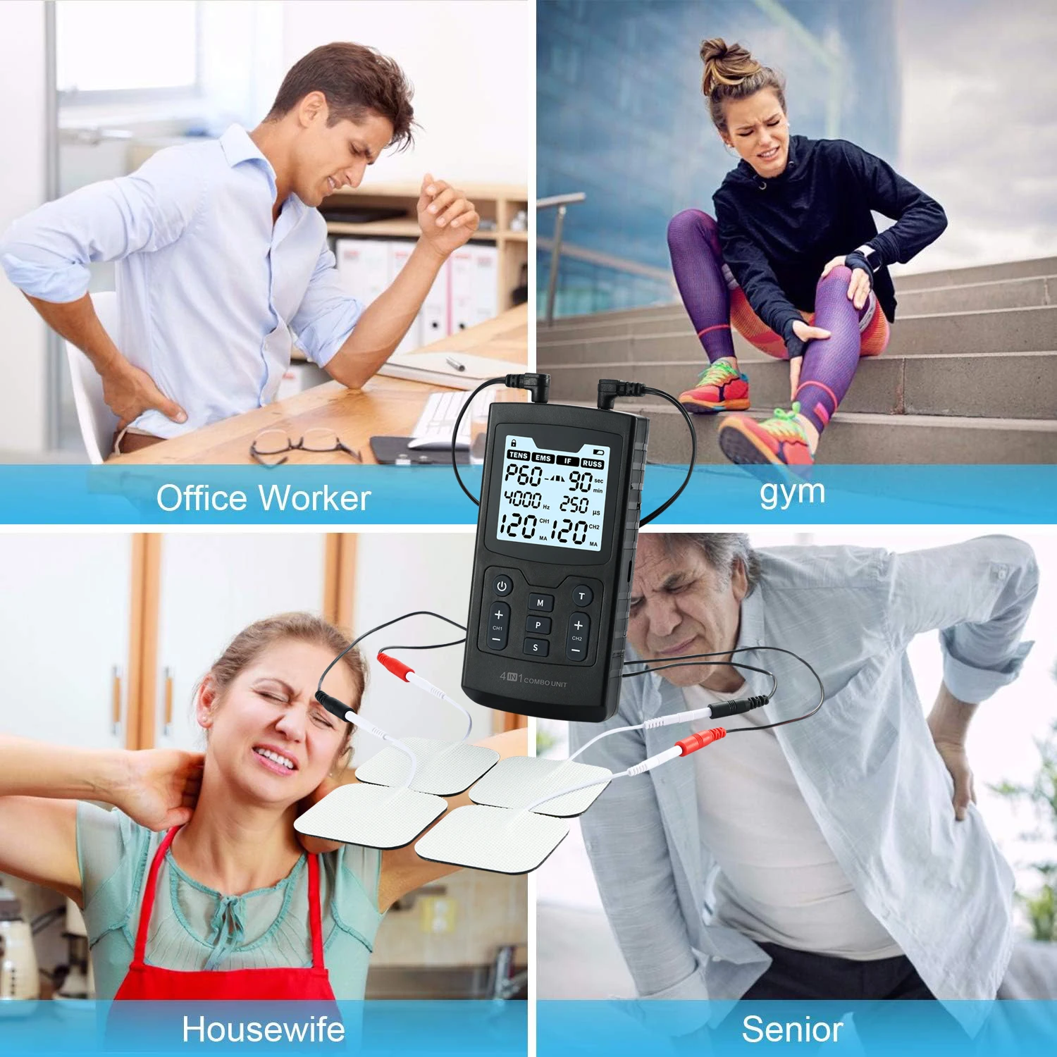 60 Massage Modes 4 In 1 Electric Muscle Stimulator Combo Physiotherapy Therapy 4000Hz EMS IFC RUSS TENS Pulse Electrostimulator 60 Massage Modes 4 In 1 Electric Muscle Stimulator Combo Physiotherapy Therapy 4000Hz EMS IFC RUSS TENS Pulse Electrostimulator