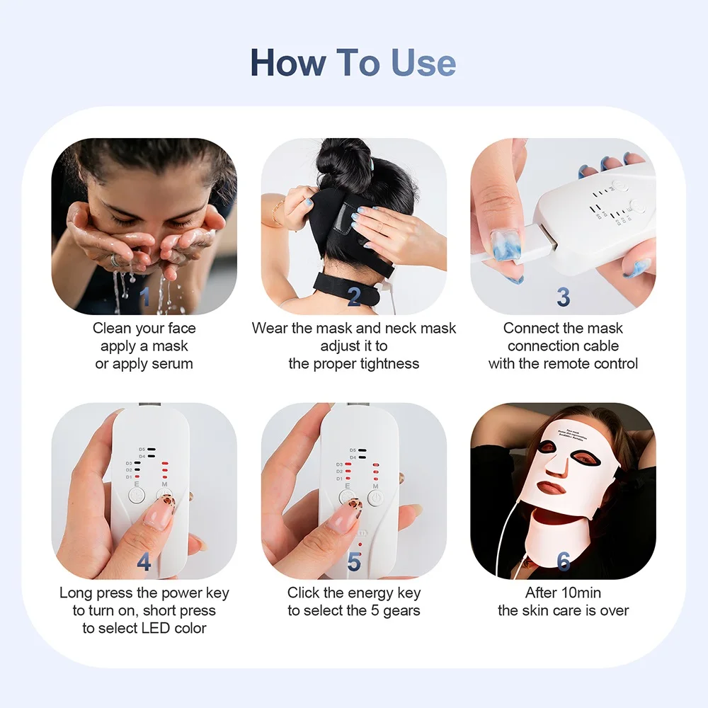 Silicone LED Mask Face With Neck 7 Colors LED Photon Red Light Infrared Therapy Flexible Facial Mask Repair Skin Wireless Use Silicone LED Mask Face With Neck 7 Colors LED Photon Red Light Infrared Therapy Flexible Facial Mask Repair Skin Wireless Use