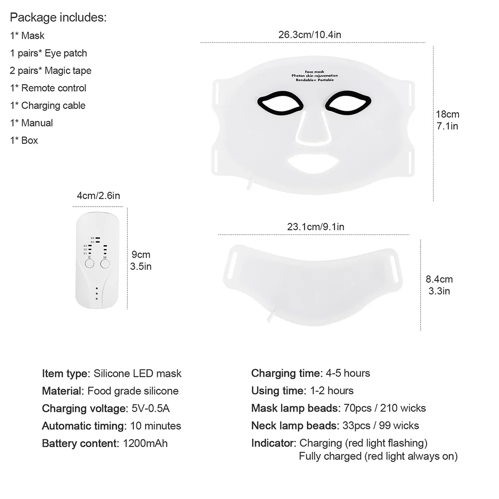 Silicone LED Mask Face With Neck 7 Colors LED Photon Red Light Infrared Therapy Flexible Facial Mask Repair Skin Wireless Use Silicone LED Mask Face With Neck 7 Colors LED Photon Red Light Infrared Therapy Flexible Facial Mask Repair Skin Wireless Use