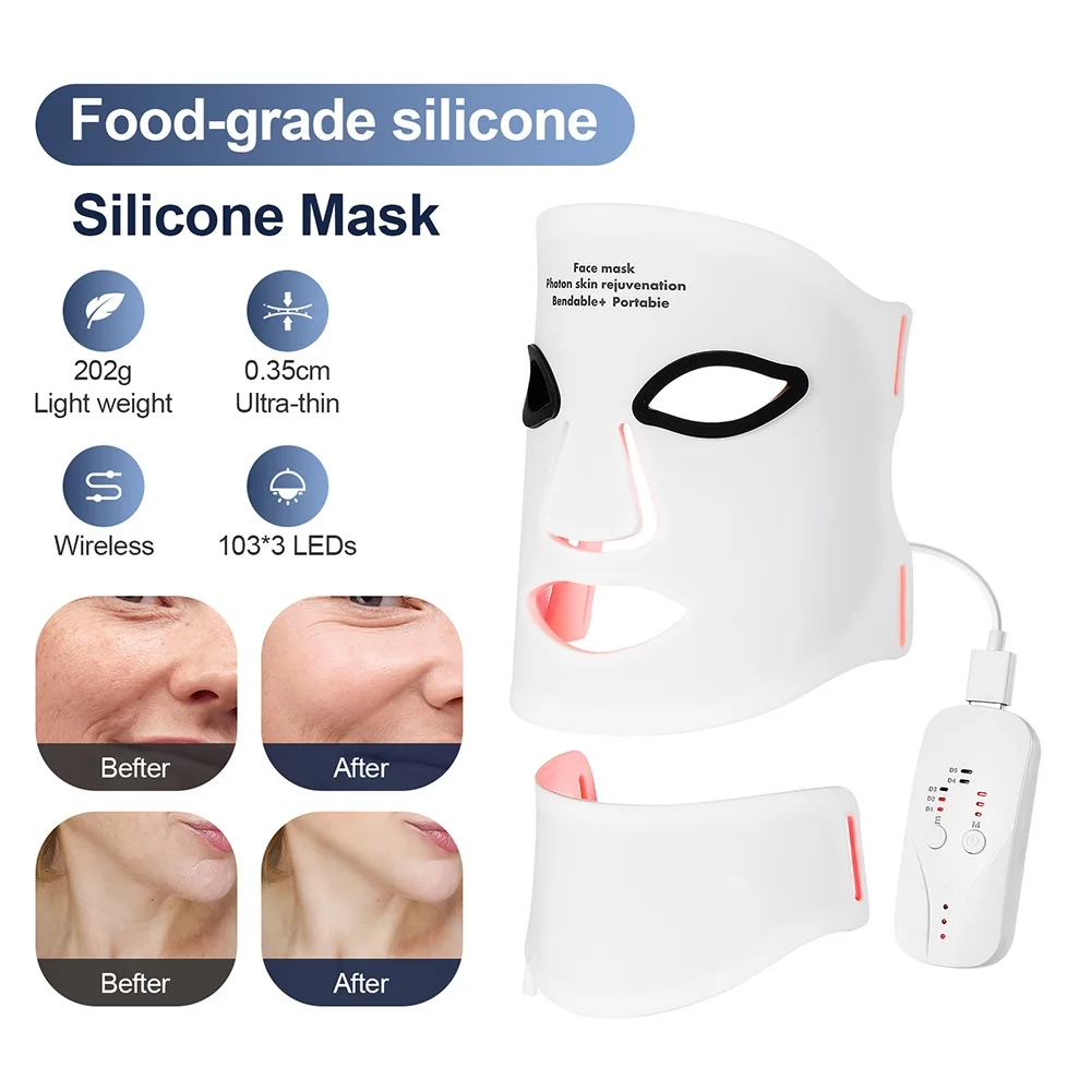 Silicone LED Mask Face With Neck 7 Colors LED Photon Red Light Infrared Therapy Flexible Facial Mask Repair Skin Wireless Use Silicone LED Mask Face With Neck 7 Colors LED Photon Red Light Infrared Therapy Flexible Facial Mask Repair Skin Wireless Use