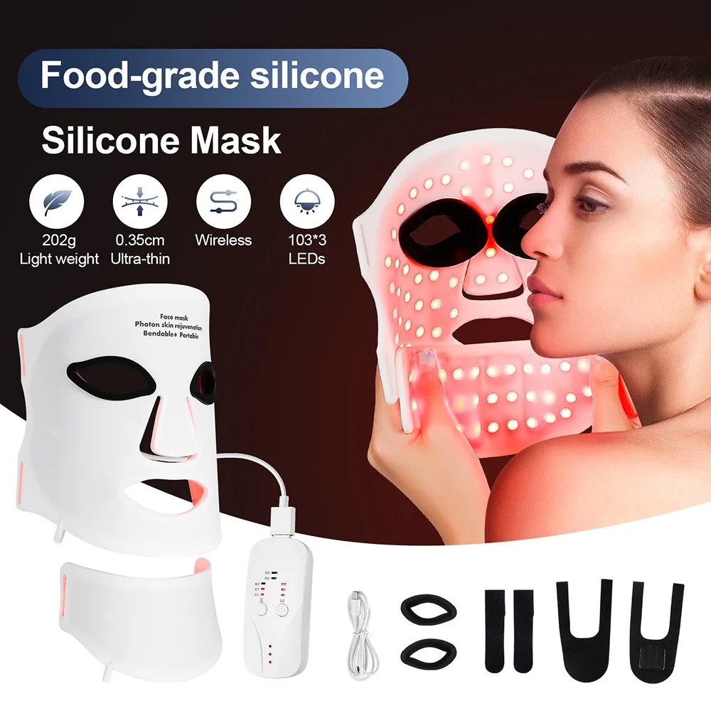 Silicone LED Mask Face With Neck 7 Colors LED Photon Red Light Infrared Therapy Flexible Facial Mask Repair Skin Wireless Use Silicone LED Mask Face With Neck 7 Colors LED Photon Red Light Infrared Therapy Flexible Facial Mask Repair Skin Wireless Use