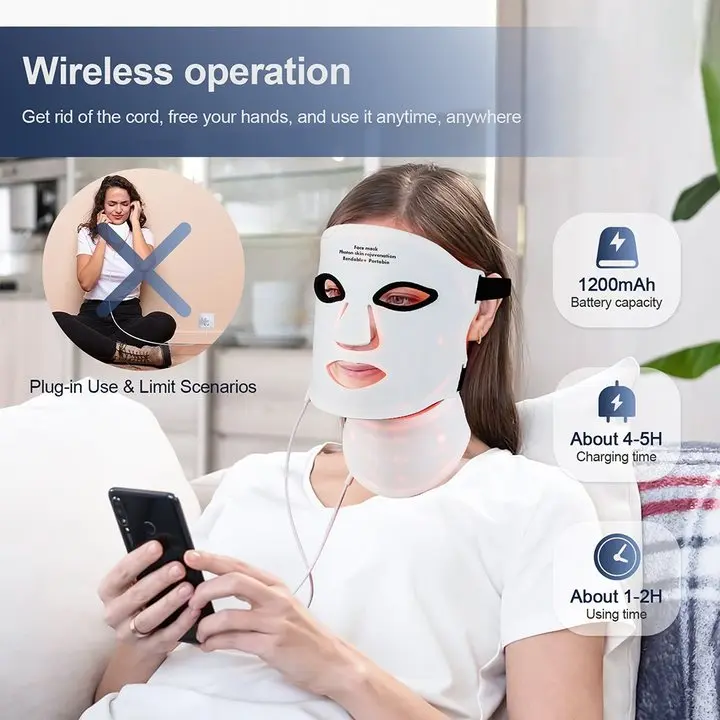 Silicone LED Mask Face With Neck 7 Colors LED Photon Red Light Infrared Therapy Flexible Facial Mask Repair Skin Wireless Use - Image 6
