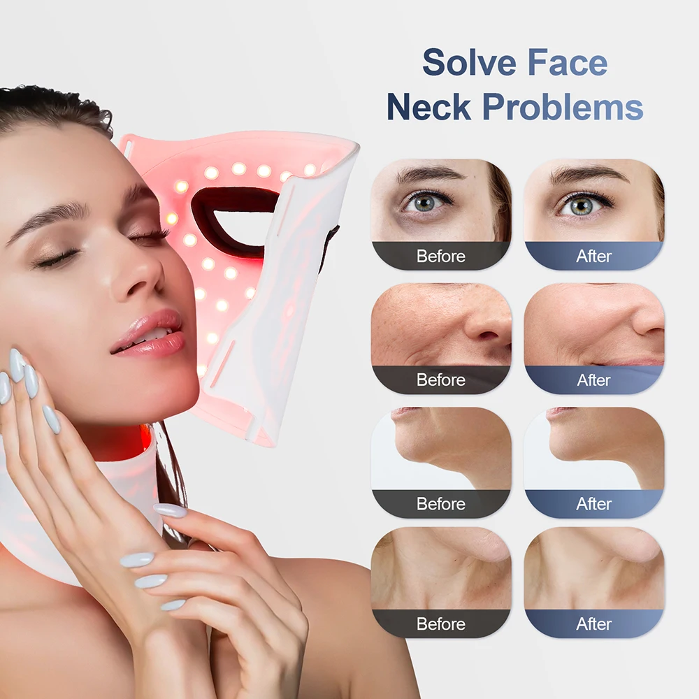 Silicone LED Mask Face With Neck 7 Colors LED Photon Red Light Infrared Therapy Flexible Facial Mask Repair Skin Wireless Use Silicone LED Mask Face With Neck 7 Colors LED Photon Red Light Infrared Therapy Flexible Facial Mask Repair Skin Wireless Use