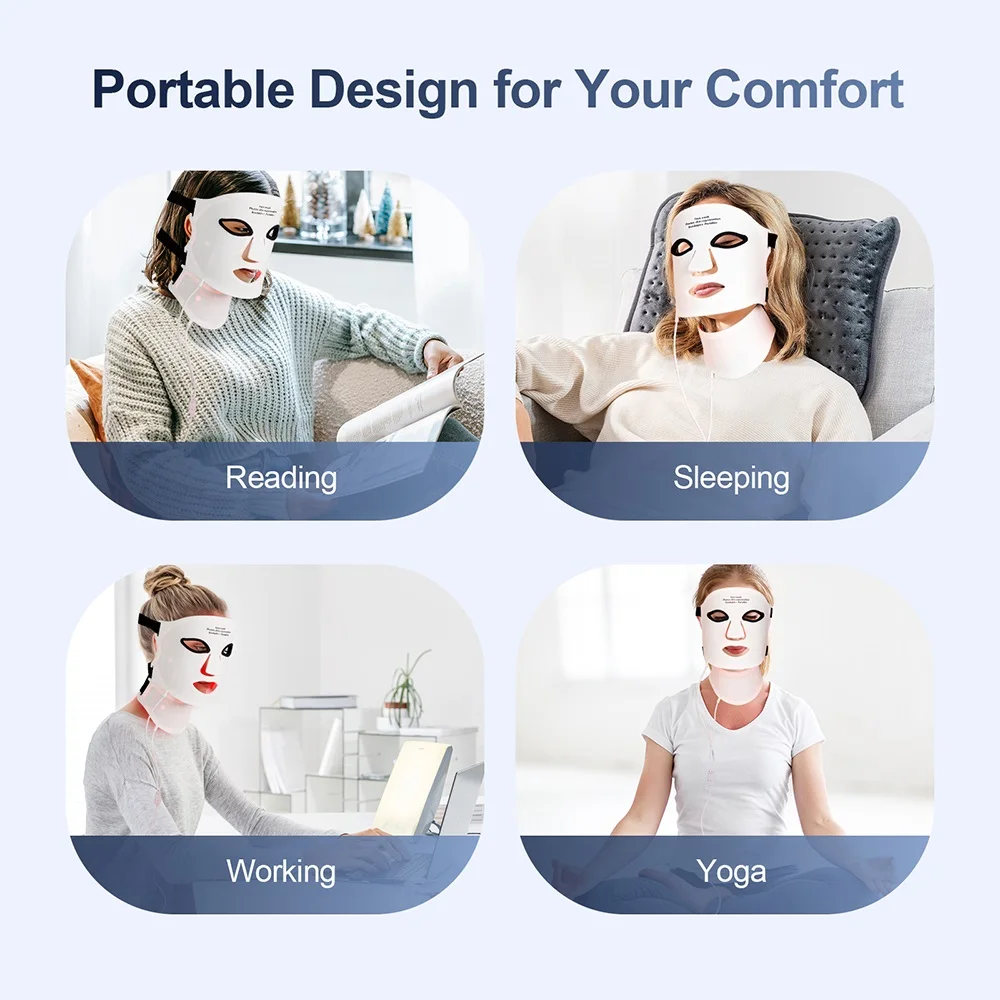 Silicone LED Mask Face With Neck 7 Colors LED Photon Red Light Infrared Therapy Flexible Facial Mask Repair Skin Wireless Use Silicone LED Mask Face With Neck 7 Colors LED Photon Red Light Infrared Therapy Flexible Facial Mask Repair Skin Wireless Use