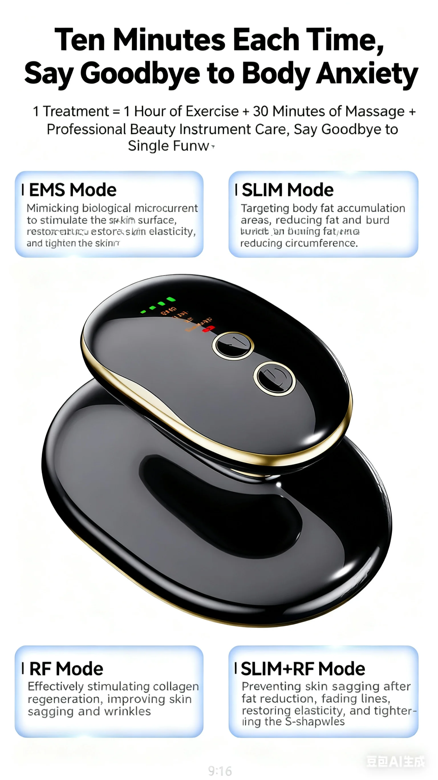 Fat-burning slimming device, radio frequency slimming machine, LED light cellulite reduction massager, black Fat-burning slimming device, radio frequency slimming machine, LED light cellulite reduction massager, black