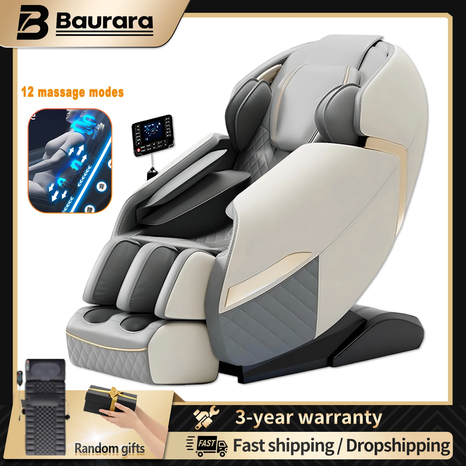 4D Zero Gravity Full Body Massage Chair Shiatsu Recliner Air Compression Heating Vibration Neck Back Foot Massage Smart Comforta