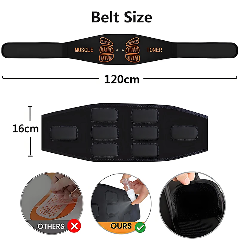 Abdominal Muscle Toner EMS Muscle Stimulator Electric Toning Belt Waist Trainer USB Recharge Body Weight Loss Fitness Massager - Image 2