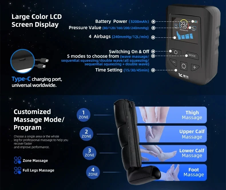 Air Compression Leg Massager Boots Foot Calf Pressotherapy Air Pressure Therapy Device 4 Chamber Fast Recovery Massage Machine Air Compression Leg Massager Boots Foot Calf Pressotherapy Air Pressure Therapy Device 4 Chamber Fast Recovery Massage Machine