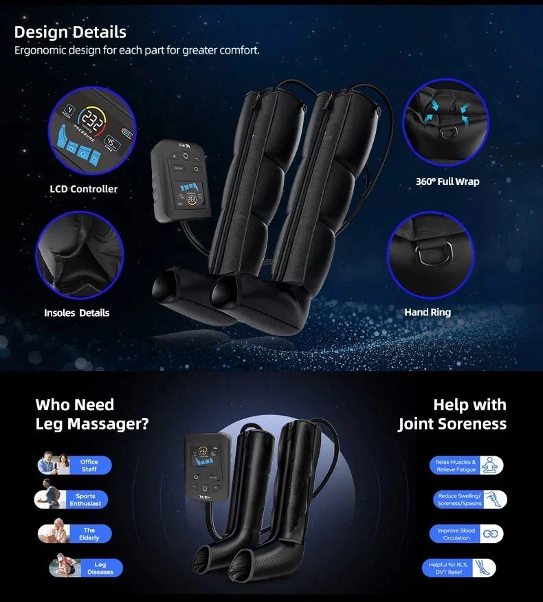 Air Compression Leg Massager Boots Foot Calf Pressotherapy Air Pressure Therapy Device 4 Chamber Fast Recovery Massage Machine Air Compression Leg Massager Boots Foot Calf Pressotherapy Air Pressure Therapy Device 4 Chamber Fast Recovery Massage Machine