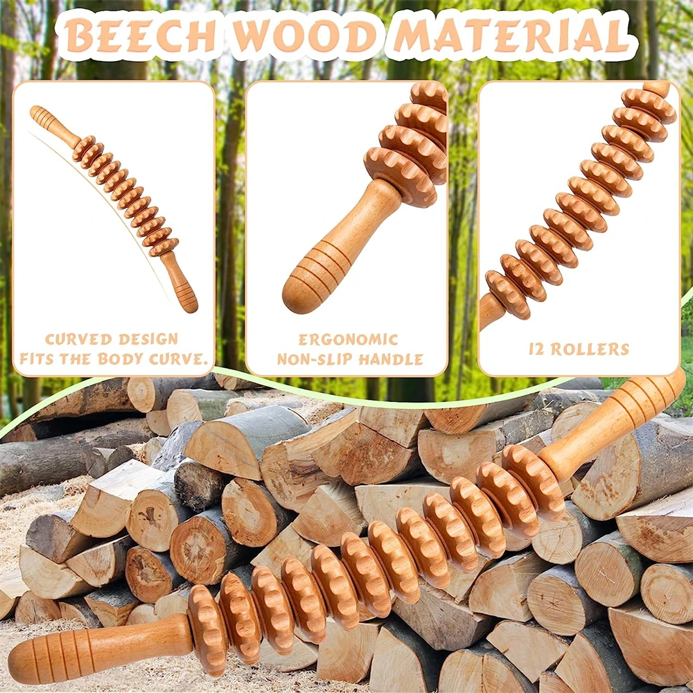 Natural Curved Wooden Massage Roller for Waist and Thigh, Multi-Functional Body Roller for Cellulite Reduction & Muscle Tension - Image 4