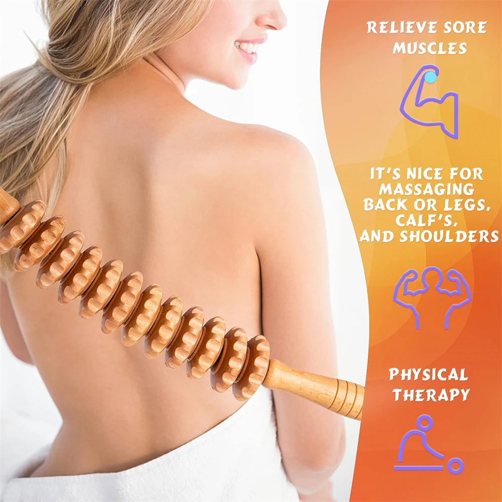 Natural Curved Wooden Massage Roller for Waist and Thigh, Multi-Functional Body Roller for Cellulite Reduction & Muscle Tension - Image 2