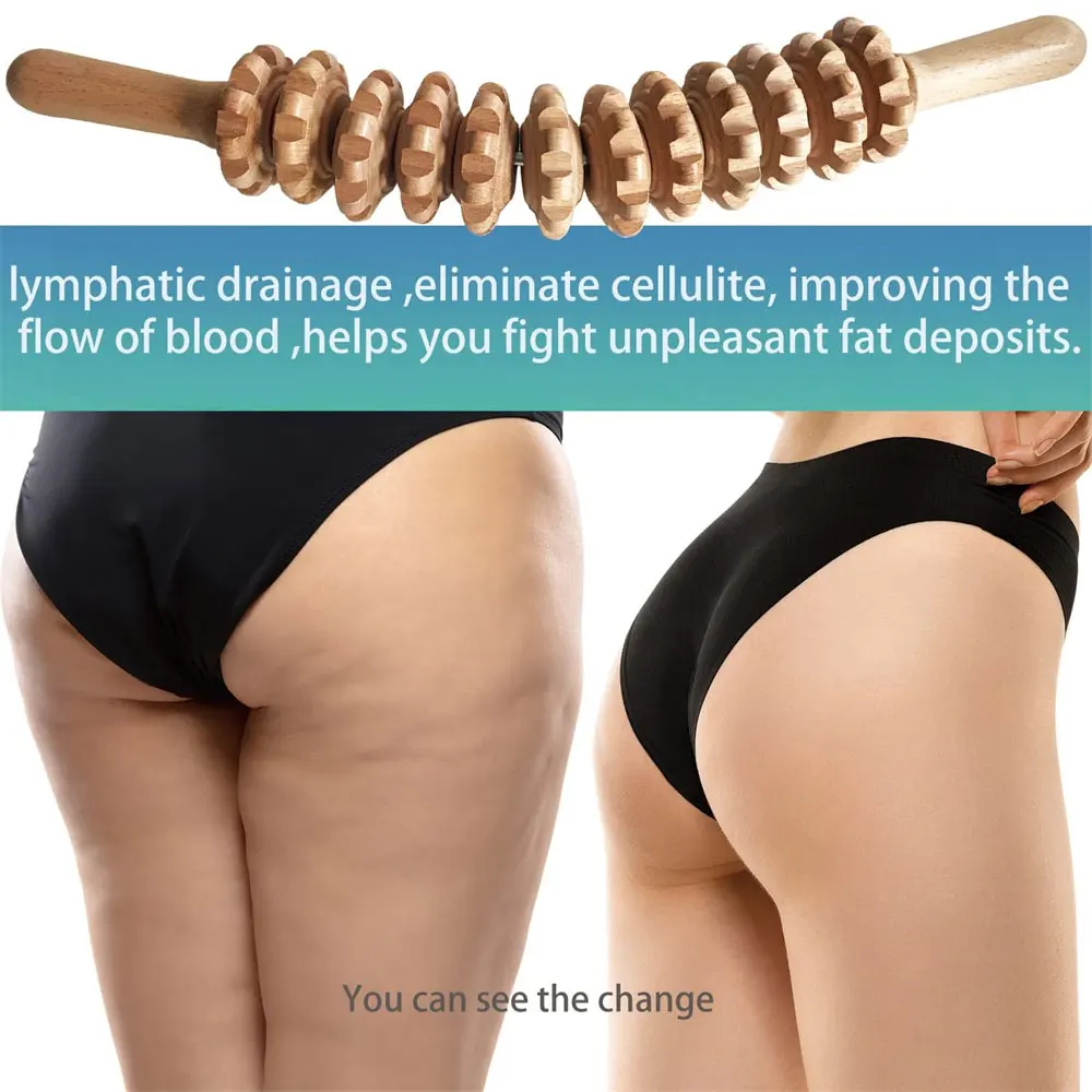 Natural Curved Wooden Massage Roller for Waist and Thigh, Multi-Functional Body Roller for Cellulite Reduction & Muscle Tension - Image 3