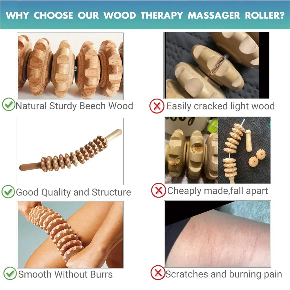 Natural Curved Wooden Massage Roller for Waist and Thigh, Multi-Functional Body Roller for Cellulite Reduction & Muscle Tension - Image 5