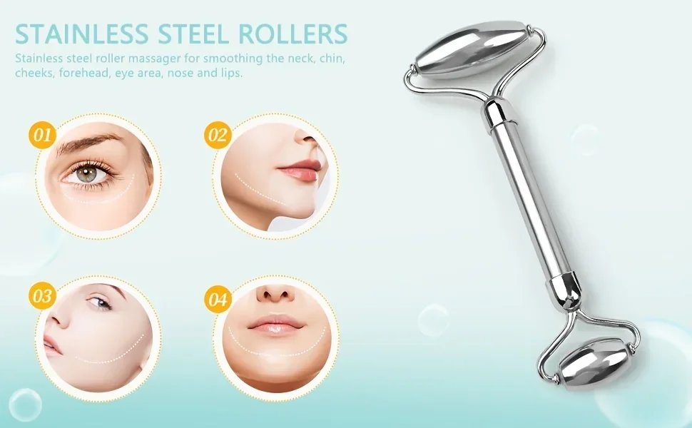 Stainless Steel Gua Sha Scraping Massage Roller Acupressure Massager Facial & Body Beauty Tool for Skin Care Lymphatic Drainage