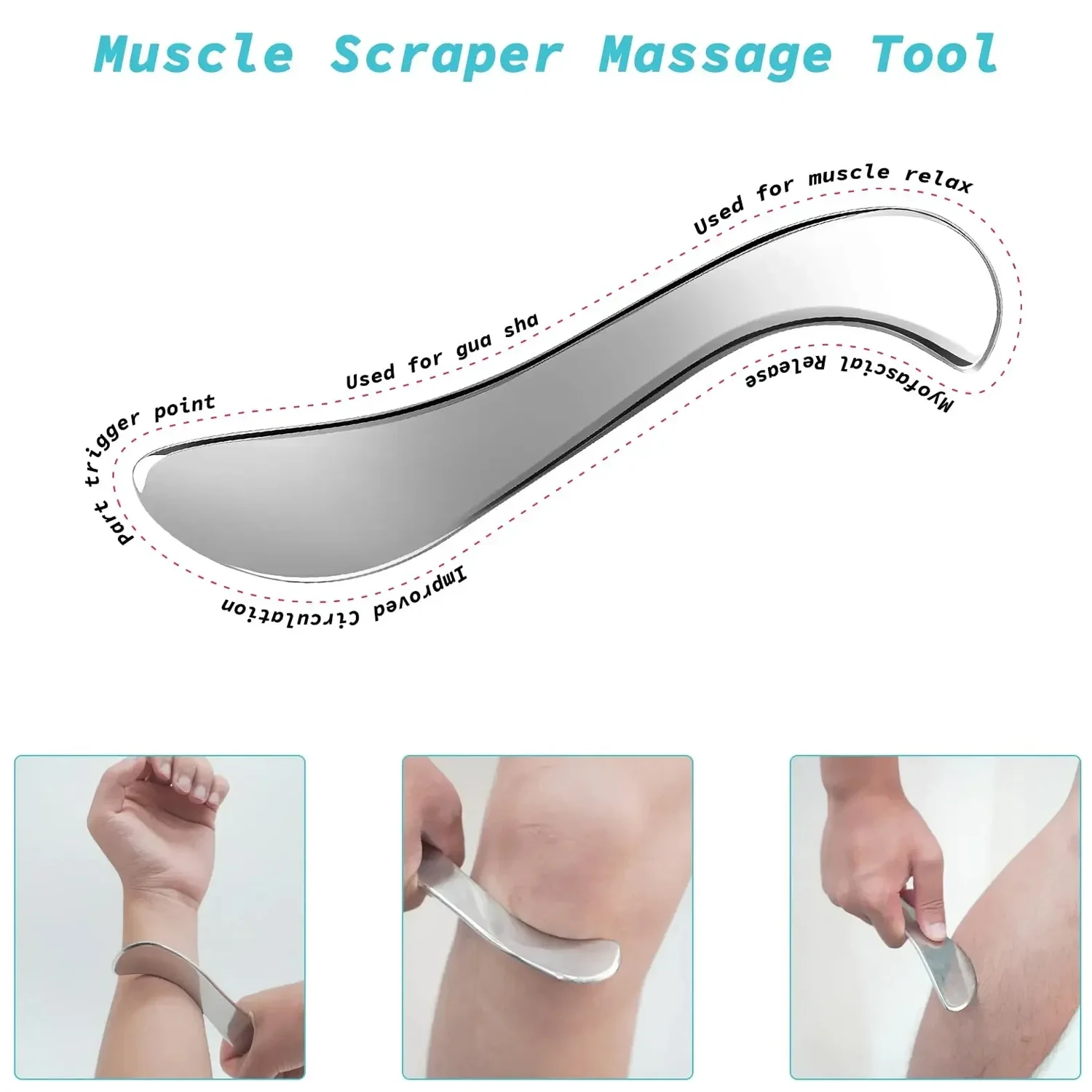 Stainless Steel Gua Sha Scraping Massage Roller Acupressure Massager Facial & Body Beauty Tool for Skin Care Lymphatic Drainage