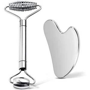Stainless Steel Gua Sha Scraping Massage Roller Acupressure Massager Facial & Body Beauty Tool for Skin Care Lymphatic Drainage