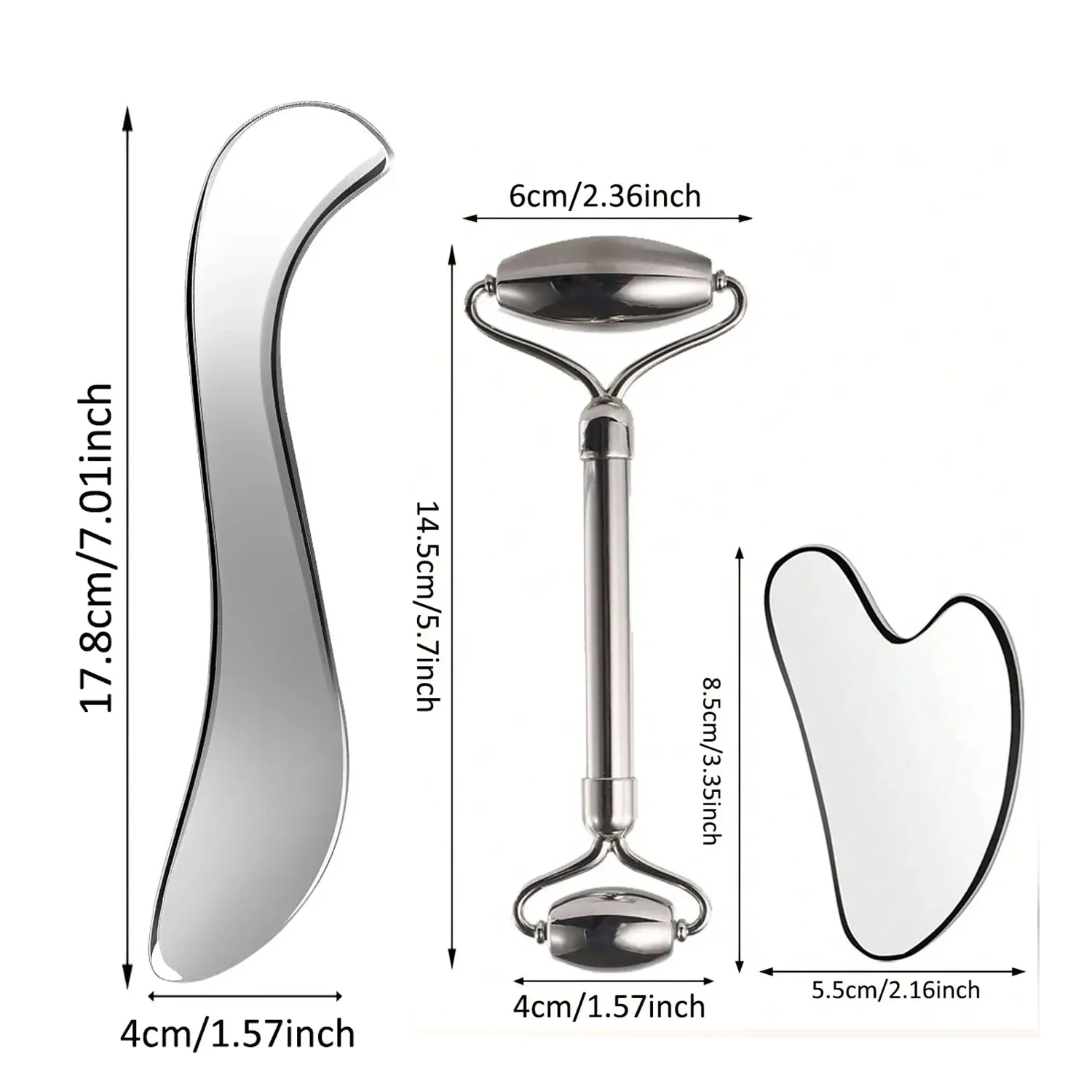 Stainless Steel Gua Sha Scraping Massage Roller Acupressure Massager Facial & Body Beauty Tool for Skin Care Lymphatic Drainage