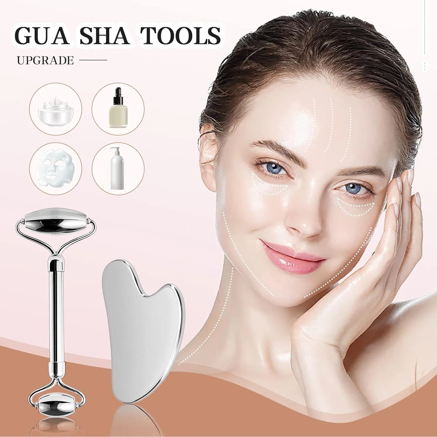 Stainless Steel Gua Sha Scraping Massage Roller Acupressure Massager Facial & Body Beauty Tool for Skin Care Lymphatic Drainage