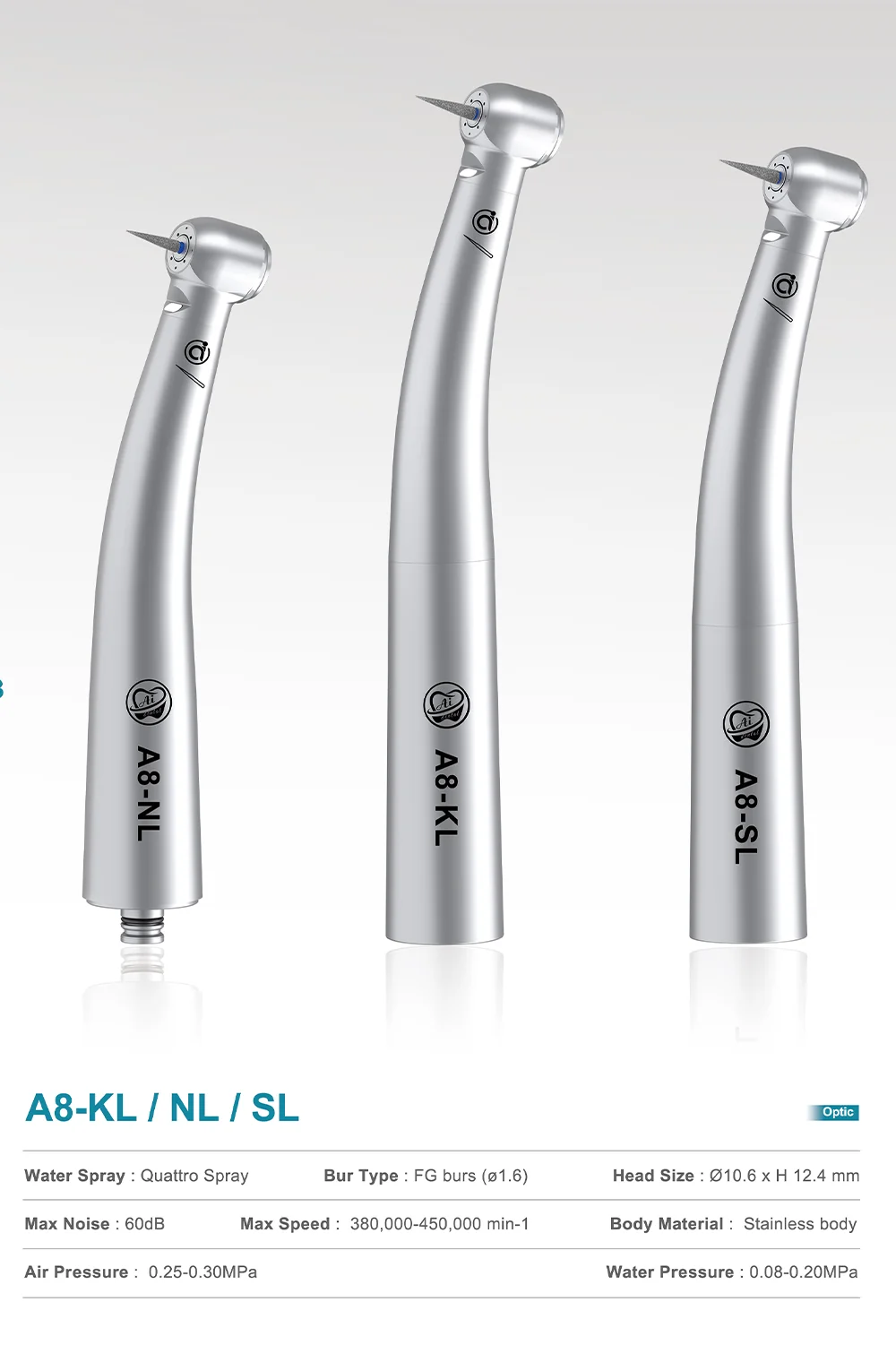 AI DENTAL Aiko Series Air Turbine Upgrade Bearings Superoir Conversion Rate More Powerful Concentricity High Speed Handpiece New AI DENTAL Aiko Series Air Turbine Upgrade Bearings Superoir Conversion Rate More Powerful Concentricity High Speed Handpiece New