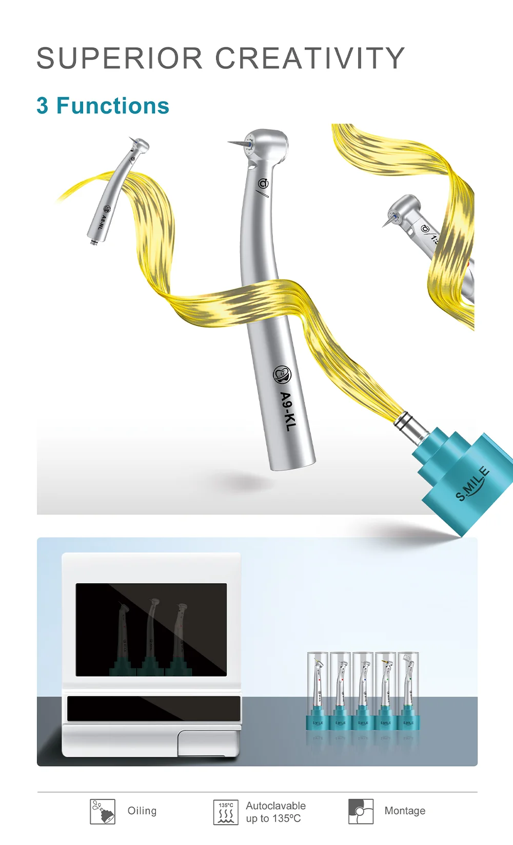 AI DENTAL Aiko Series Air Turbine Upgrade Bearings Superoir Conversion Rate More Powerful Concentricity High Speed Handpiece New AI DENTAL Aiko Series Air Turbine Upgrade Bearings Superoir Conversion Rate More Powerful Concentricity High Speed Handpiece New