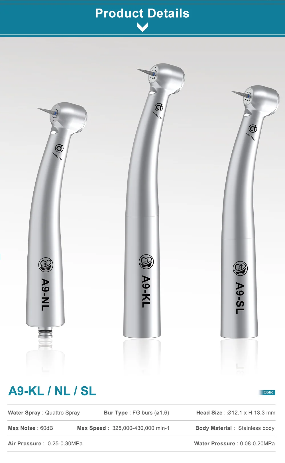AI DENTAL Aiko Series Air Turbine Upgrade Bearings Superoir Conversion Rate More Powerful Concentricity High Speed Handpiece New AI DENTAL Aiko Series Air Turbine Upgrade Bearings Superoir Conversion Rate More Powerful Concentricity High Speed Handpiece New