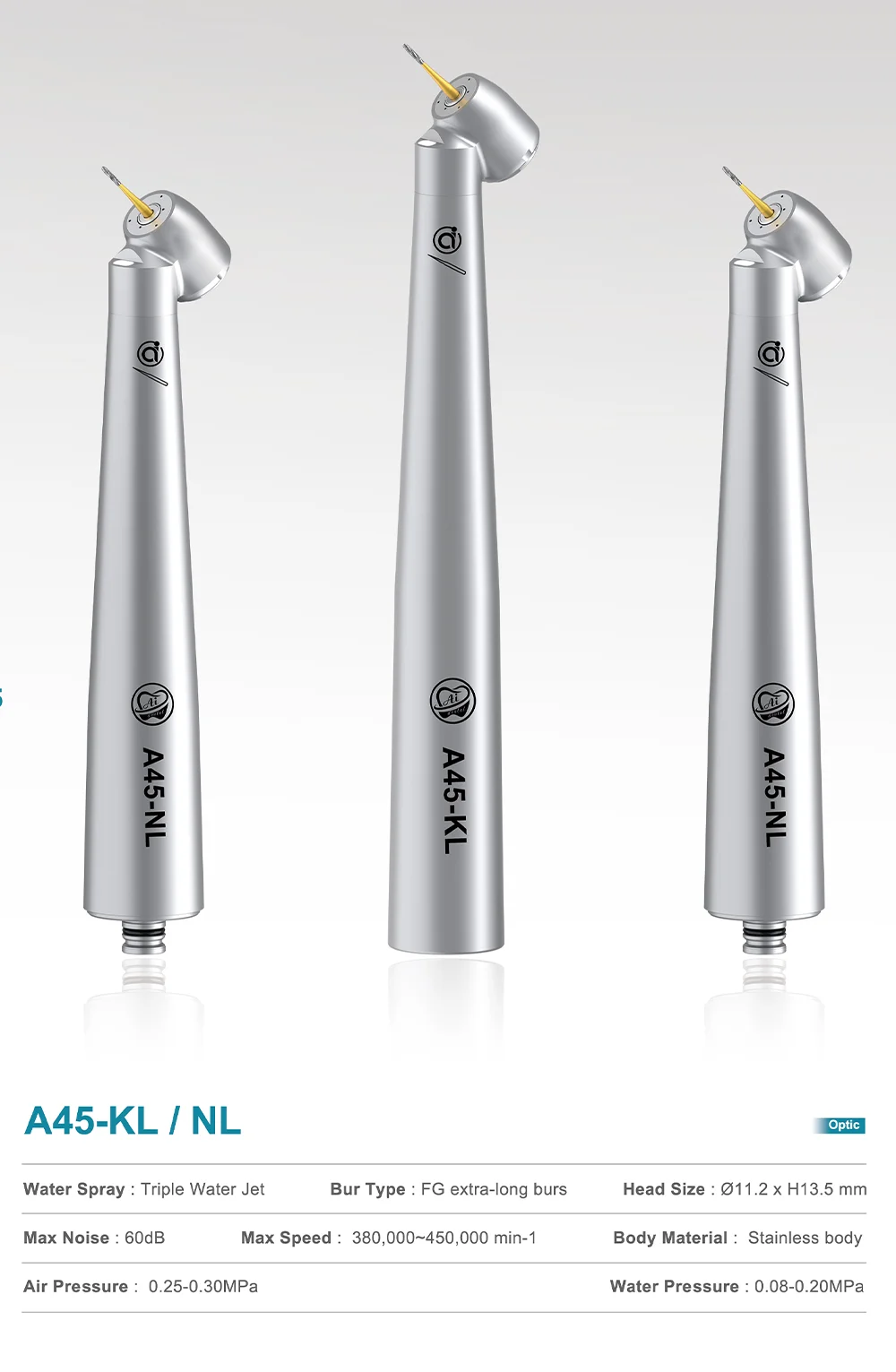 AI DENTAL Aiko Series Air Turbine Upgrade Bearings Superoir Conversion Rate More Powerful Concentricity High Speed Handpiece New AI DENTAL Aiko Series Air Turbine Upgrade Bearings Superoir Conversion Rate More Powerful Concentricity High Speed Handpiece New