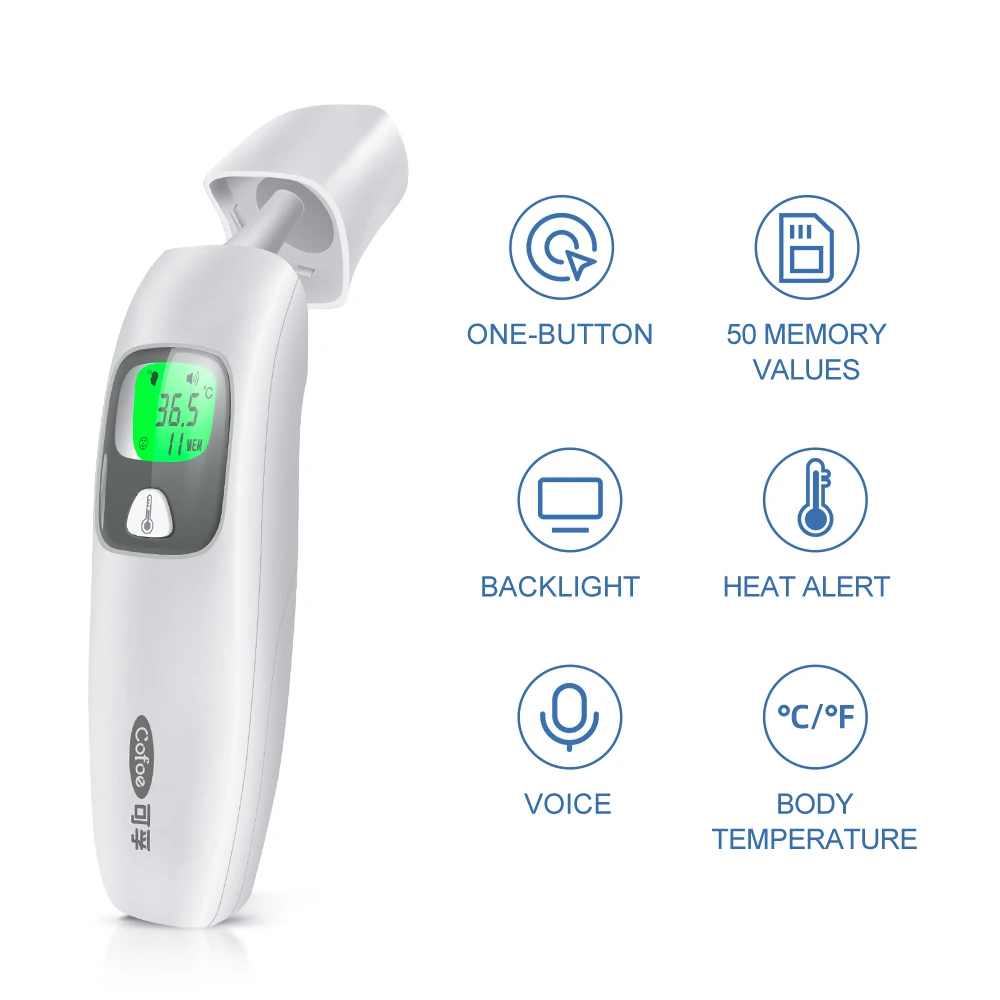 Cofoe 2 in 1 Digital Forehead & Ear Thermometer Non-Contact Medical Thermometer Baby/Adult ±0.1℃ Temperature precise Measure Cofoe 2 in 1 Digital Forehead & Ear Thermometer Non-Contact Medical Thermometer Baby/Adult ±0.1℃ Temperature precise Measure