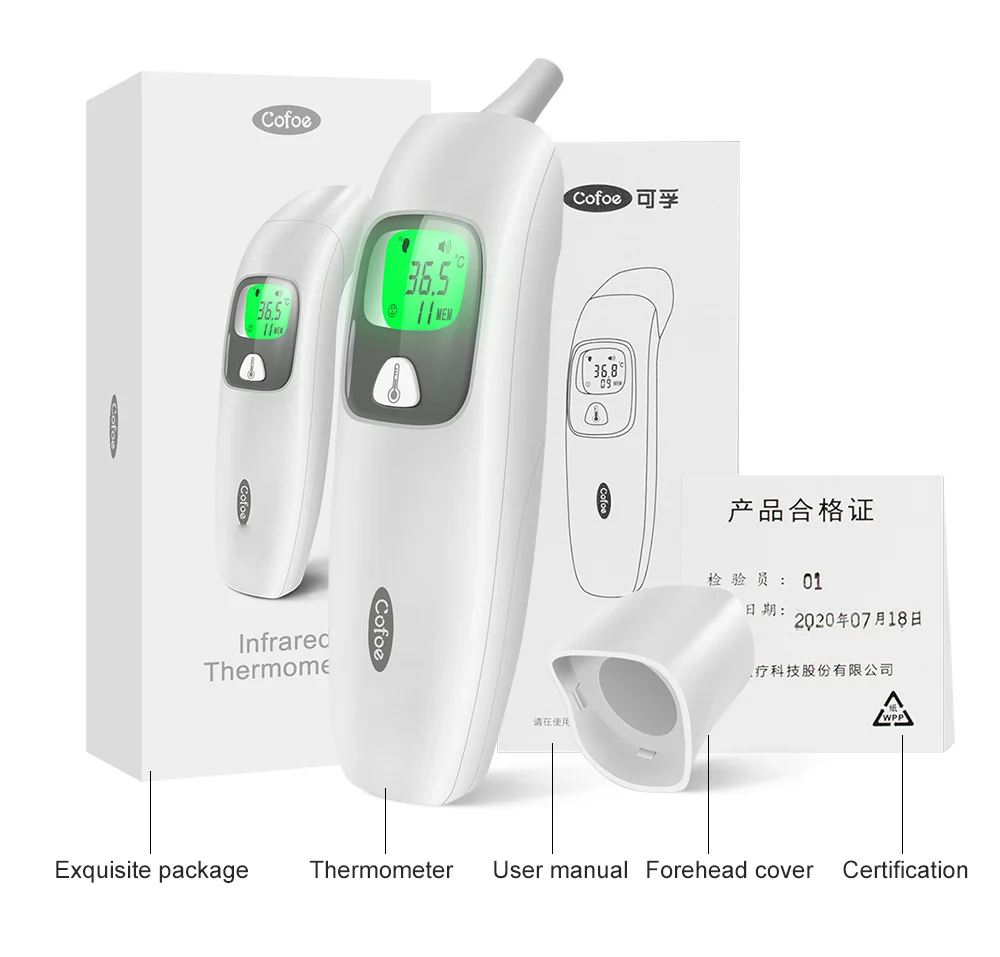 Cofoe 2 in 1 Digital Forehead & Ear Thermometer Non-Contact Medical Thermometer Baby/Adult ±0.1℃ Temperature precise Measure Cofoe 2 in 1 Digital Forehead & Ear Thermometer Non-Contact Medical Thermometer Baby/Adult ±0.1℃ Temperature precise Measure