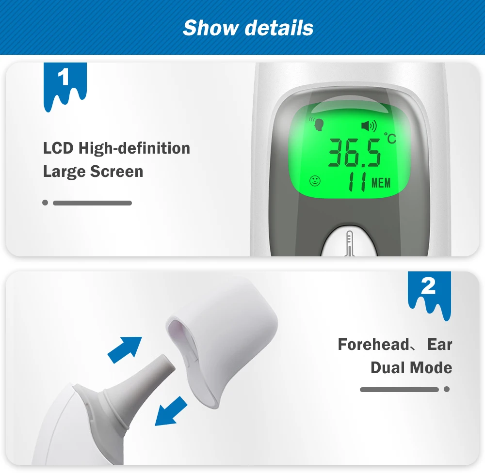 Cofoe 2 in 1 Digital Forehead & Ear Thermometer Non-Contact Medical Thermometer Baby/Adult ±0.1℃ Temperature precise Measure Cofoe 2 in 1 Digital Forehead & Ear Thermometer Non-Contact Medical Thermometer Baby/Adult ±0.1℃ Temperature precise Measure