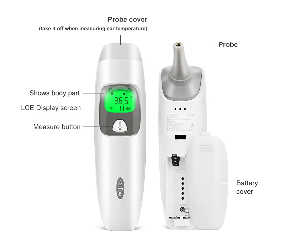 Cofoe 2 in 1 Digital Forehead & Ear Thermometer Non-Contact Medical Thermometer Baby/Adult ±0.1℃ Temperature precise Measure Cofoe 2 in 1 Digital Forehead & Ear Thermometer Non-Contact Medical Thermometer Baby/Adult ±0.1℃ Temperature precise Measure