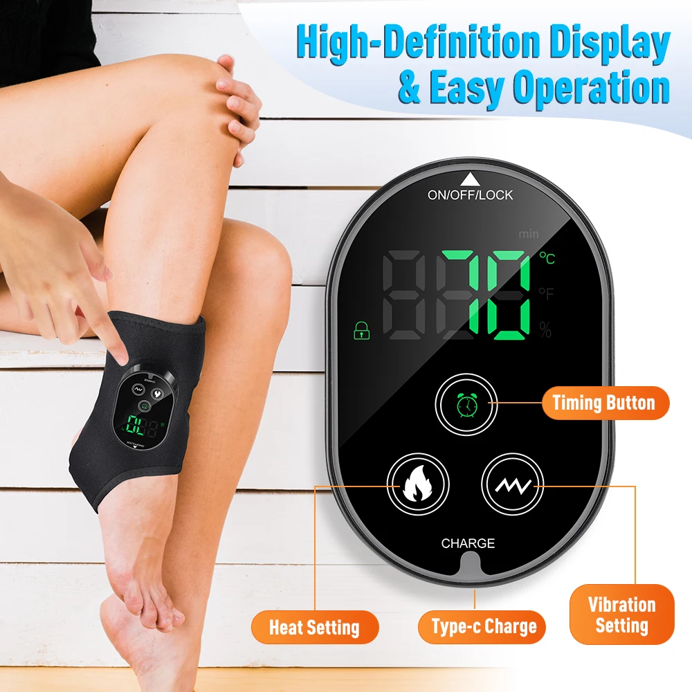 Electric Vibration Ankle Massager 3 Gears Heated Ankle Wrap Foot Protector Support Brace Heating Massage Strap for Joint Care