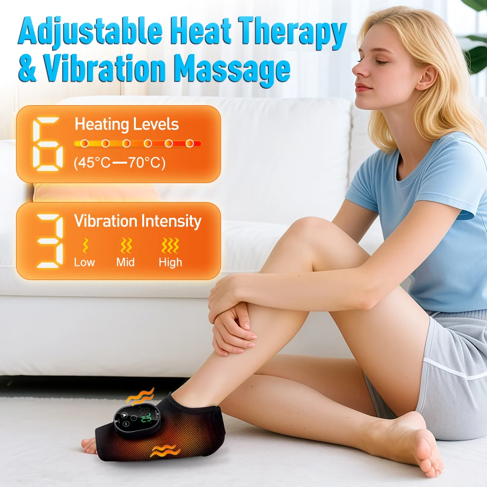 Electric Vibration Ankle Massager 3 Gears Heated Ankle Wrap Foot Protector Support Brace Heating Massage Strap for Joint Care