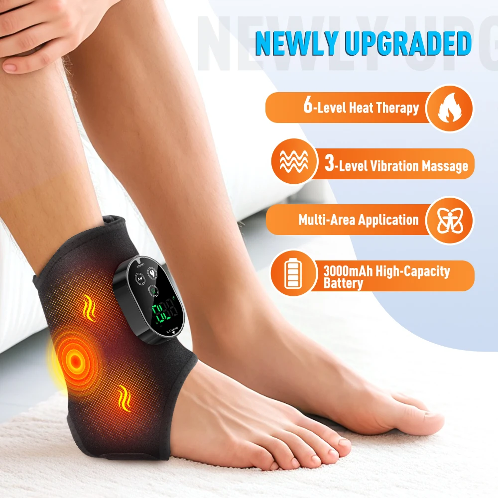 Electric Vibration Ankle Massager 3 Gears Heated Ankle Wrap Foot Protector Support Brace Heating Massage Strap for Joint Care