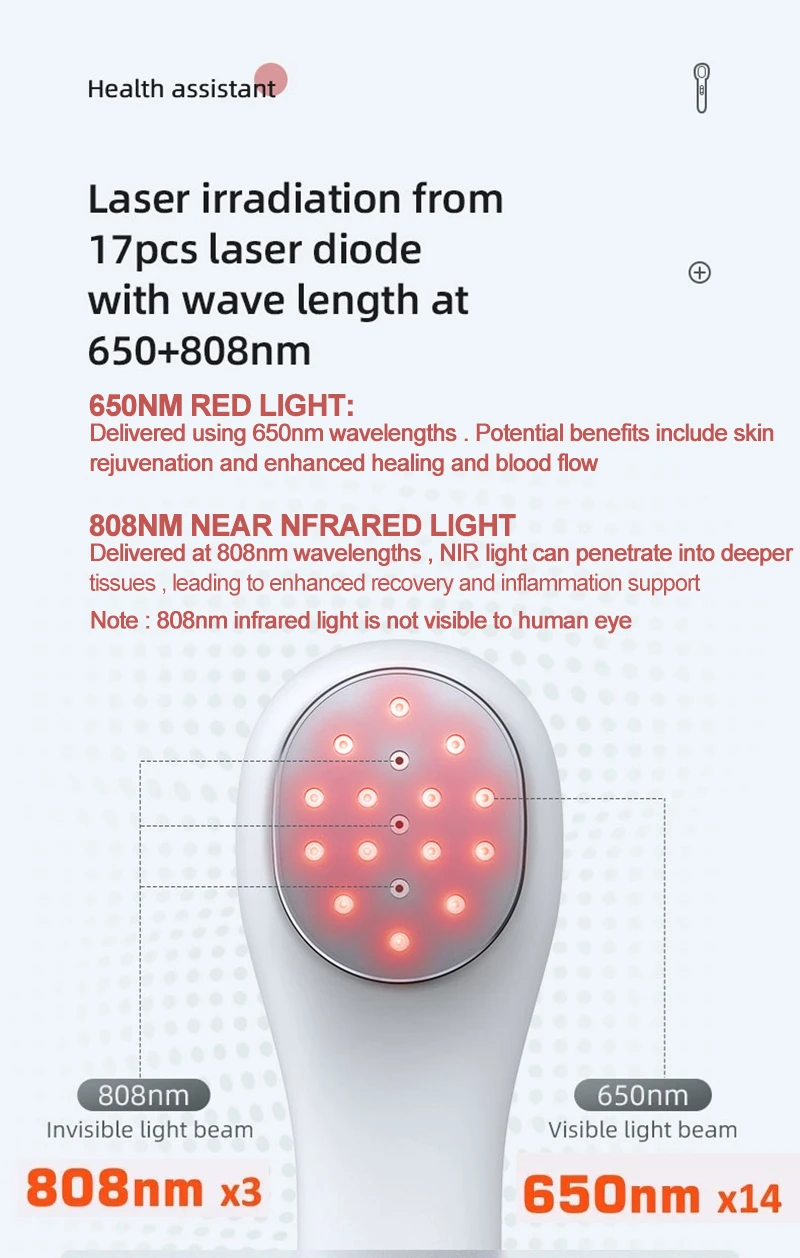 NEW 650nm 808nm Low Level Laser Red Light Therapy Device Cold Laser Arthritis Physical Therapy Equipment Pain Relief Health Care - Image 2