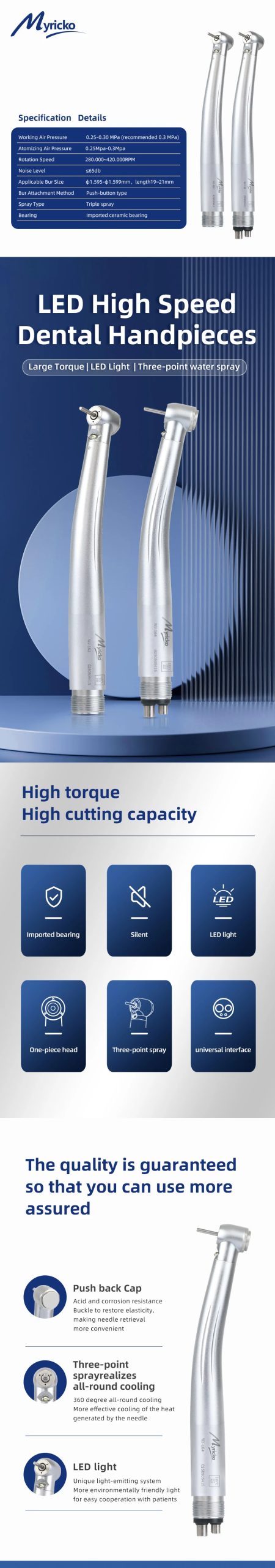 Dental high speed turbine handpiece clinical use high rotation motor dental handpiece accessories high speed straight piece Dental high speed turbine handpiece clinical use high rotation motor dental handpiece accessories high speed straight piece