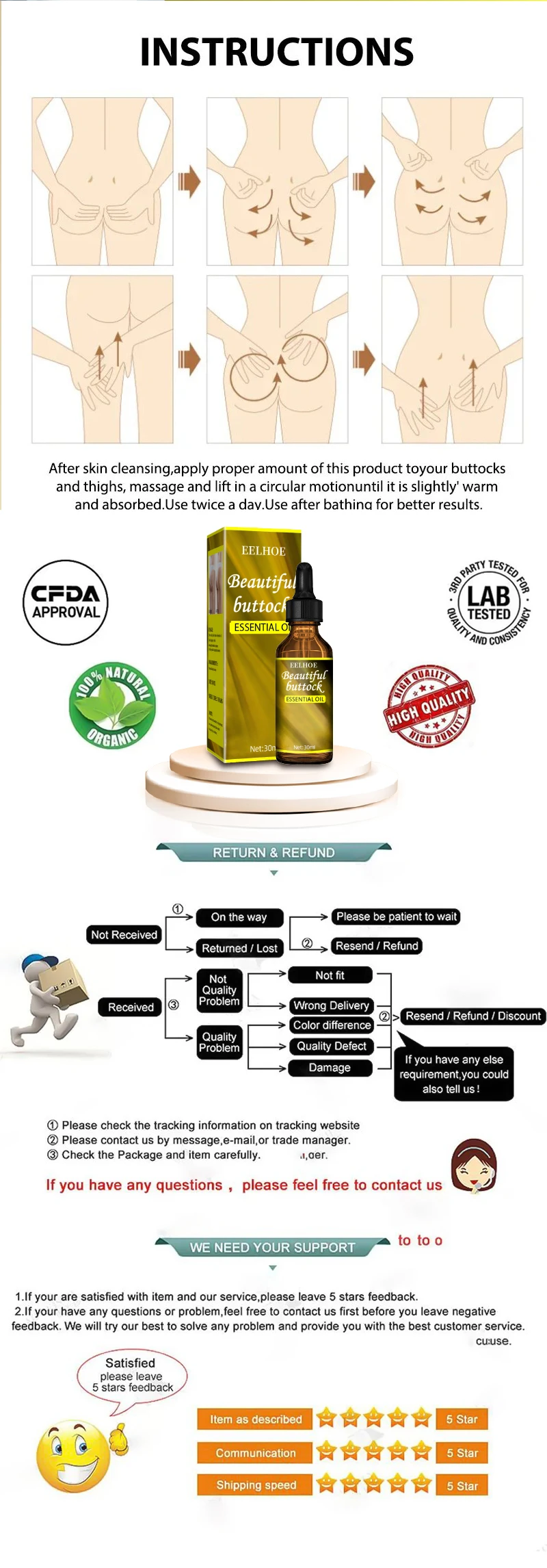 Hip Up Essential Oil Buttock Enlargement Cream Effective Lifting & Firming Butt Hip Lift Beauty Big Ass