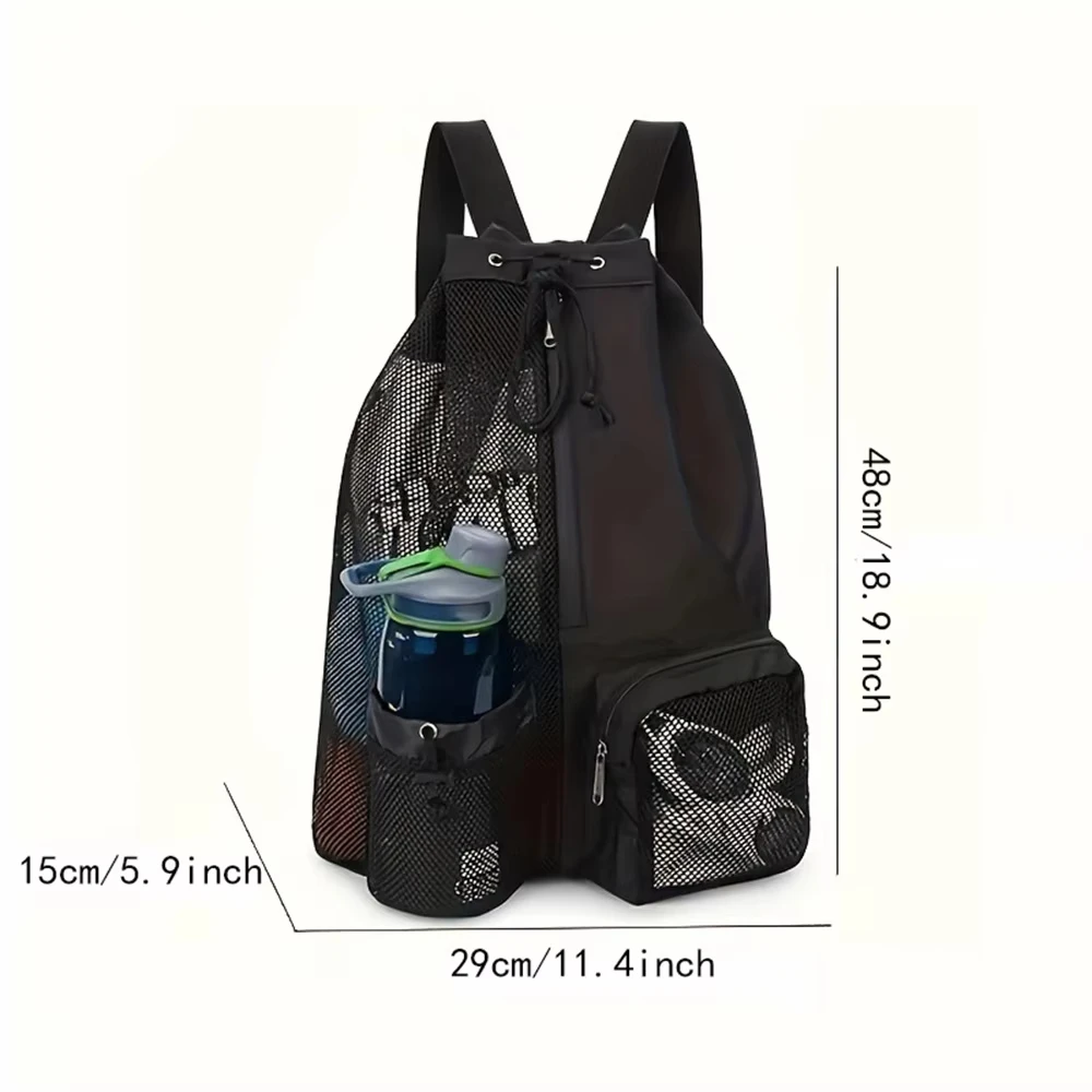 Mesh backpack, swimming drawstring bag, backpack with wet pocket, beach storage backpack, outdoor fishing bag - Image 2