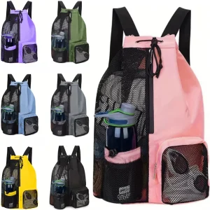 Mesh backpack, swimming drawstring bag, backpack with wet pocket, beach storage backpack, outdoor fishing bag