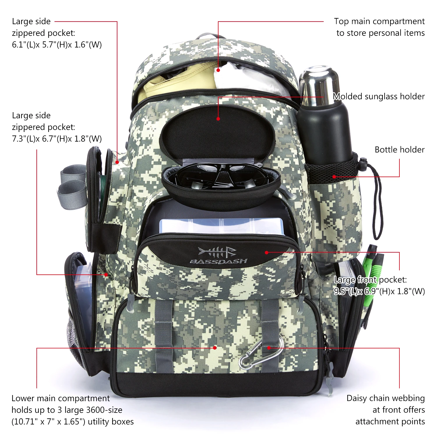 Bassdash Fishing Bag Tackle Backpack Lightweight Tactical Tackle Box Multifunctional Bassdash Fishing Bag Tackle Backpack Lightweight Tactical Tackle Box Multifunctional