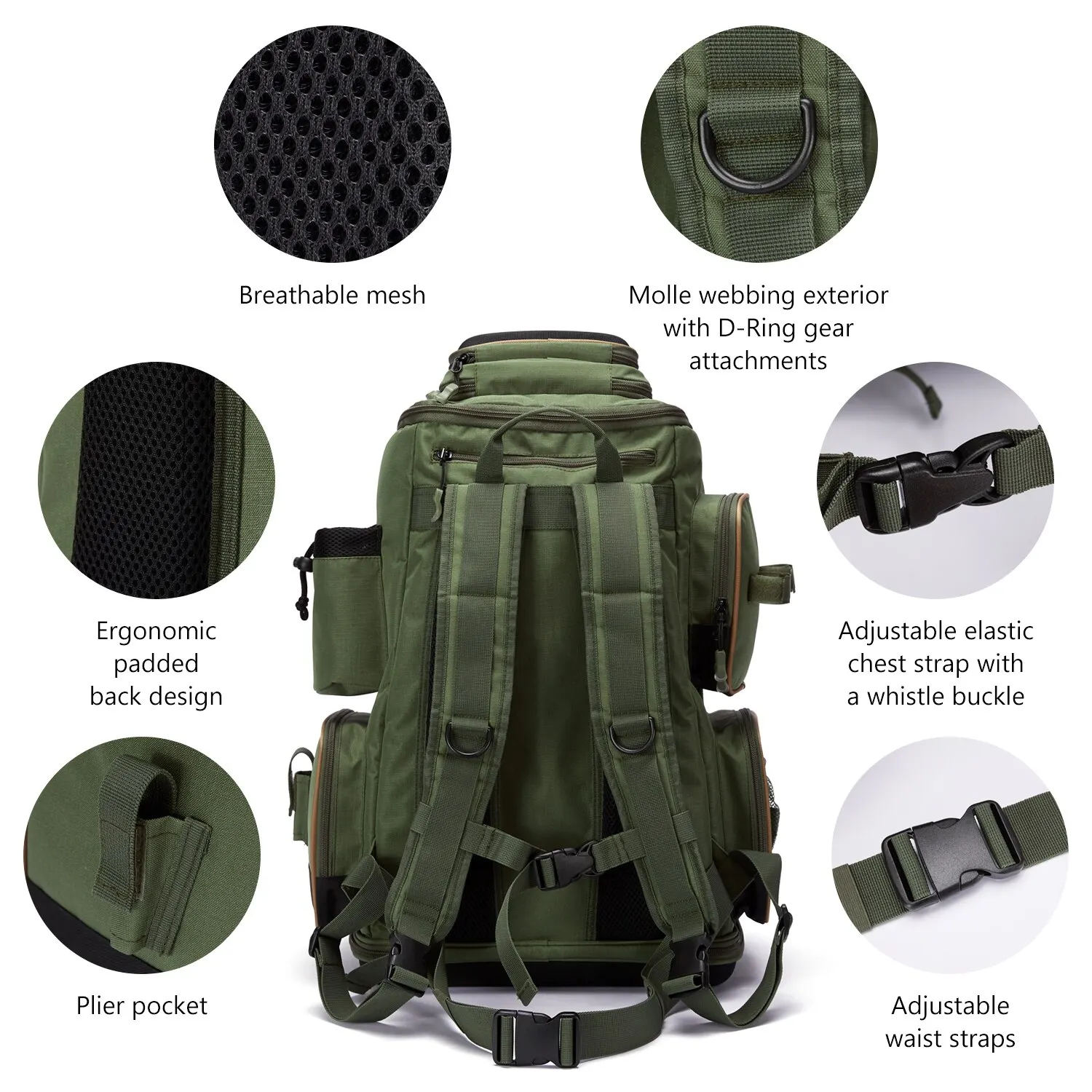Bassdash Multifunctional Fishing Tackle Backpack Lightweight Tactical Soft Tackle Box with Protective Rain Cover - Image 6
