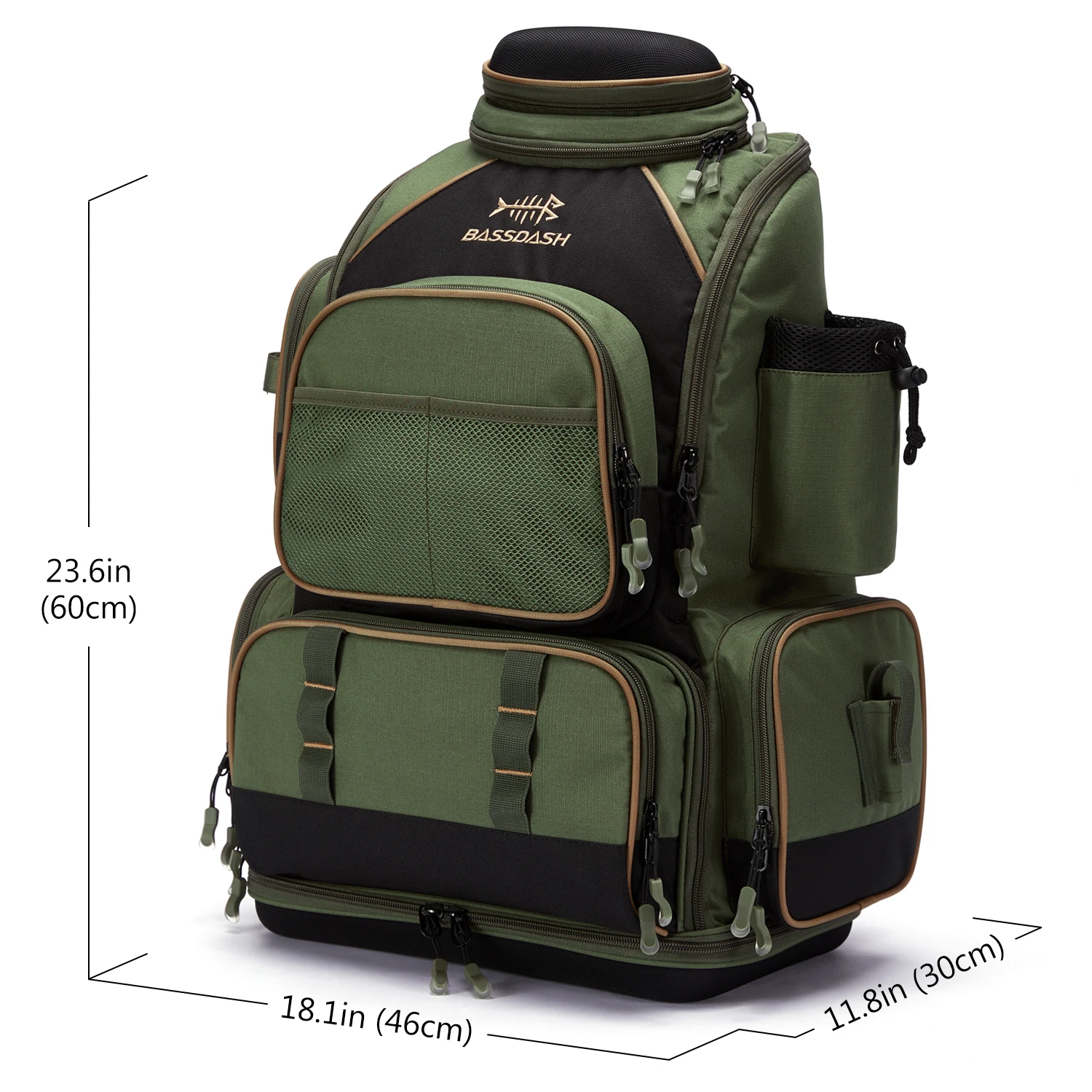 Bassdash Army Green Tactical Backpack Fishing Tackle Shoulder Bag With Protective Rain Cover SD2 - Image 2