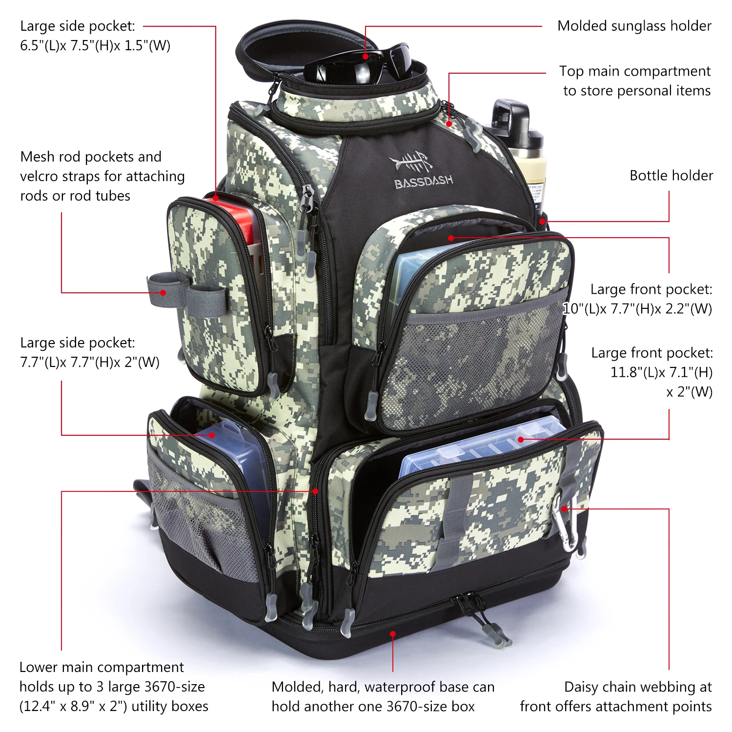 Bassdash Army Green Tactical Backpack Fishing Tackle Shoulder Bag With Protective Rain Cover SD2 Bassdash Army Green Tactical Backpack Fishing Tackle Shoulder Bag With Protective Rain Cover SD2