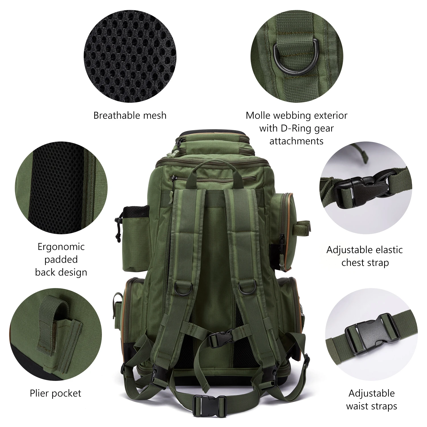 Bassdash Army Green Tactical Backpack Fishing Tackle Shoulder Bag With Protective Rain Cover SD2 - Image 4
