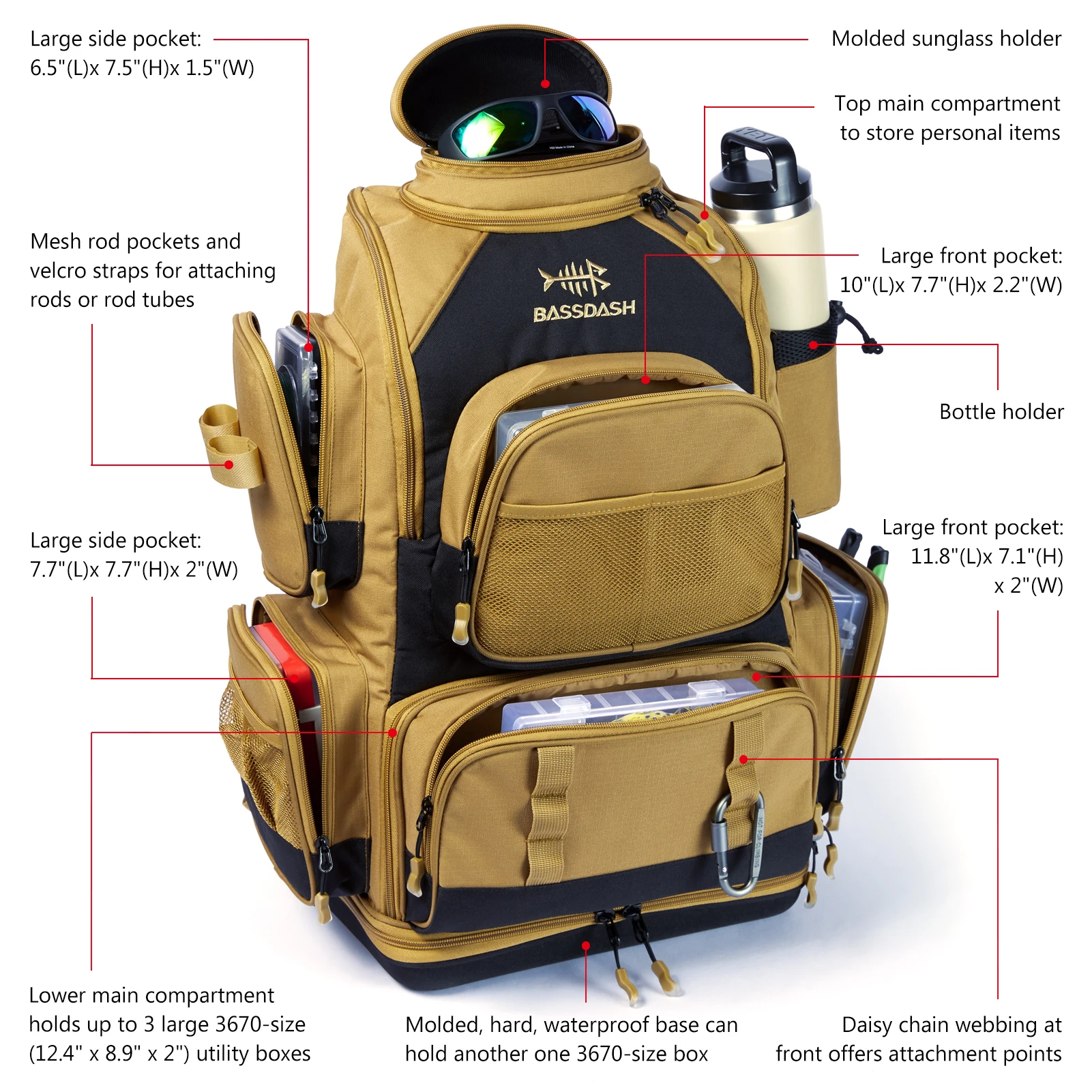 Bassdash Army Green Tactical Backpack Fishing Tackle Shoulder Bag With Protective Rain Cover SD2 Bassdash Army Green Tactical Backpack Fishing Tackle Shoulder Bag With Protective Rain Cover SD2