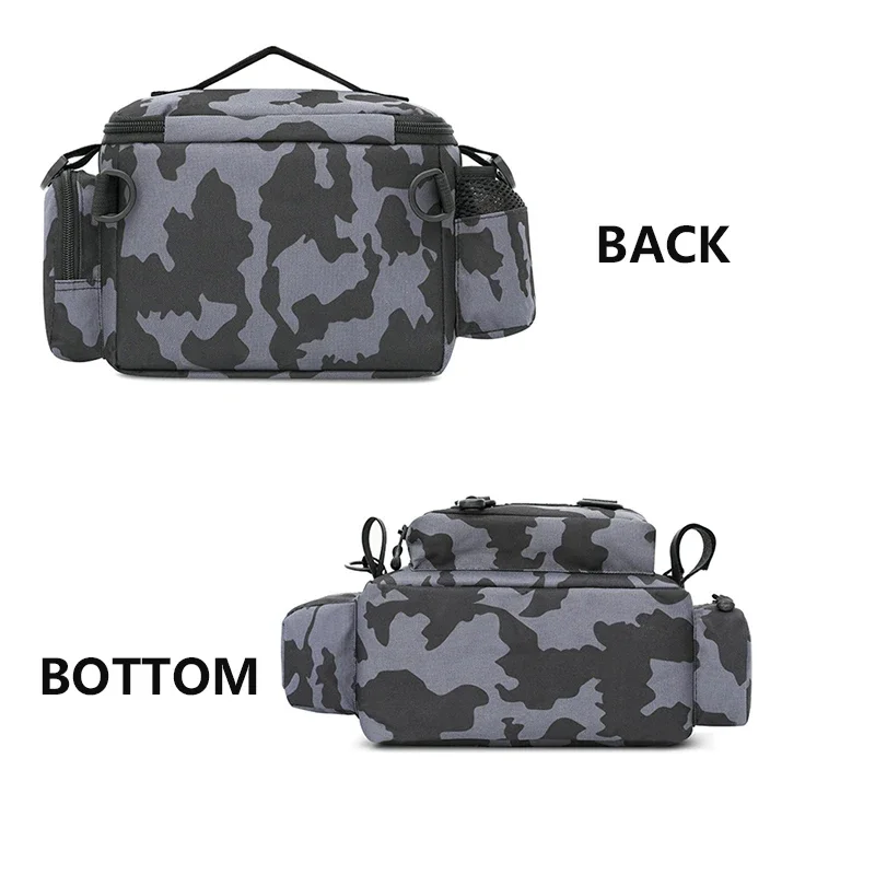 Black Fishing Tackle Shoulder Bag Storage Waist Bag，Outdoor Sports Bag with Fishing Rod Holder