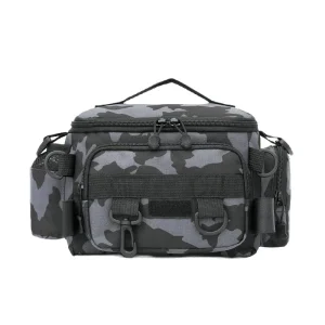 Black Fishing Tackle Shoulder Bag Storage Waist Bag,Outdoor Sports Bag with Fishing Rod Holder